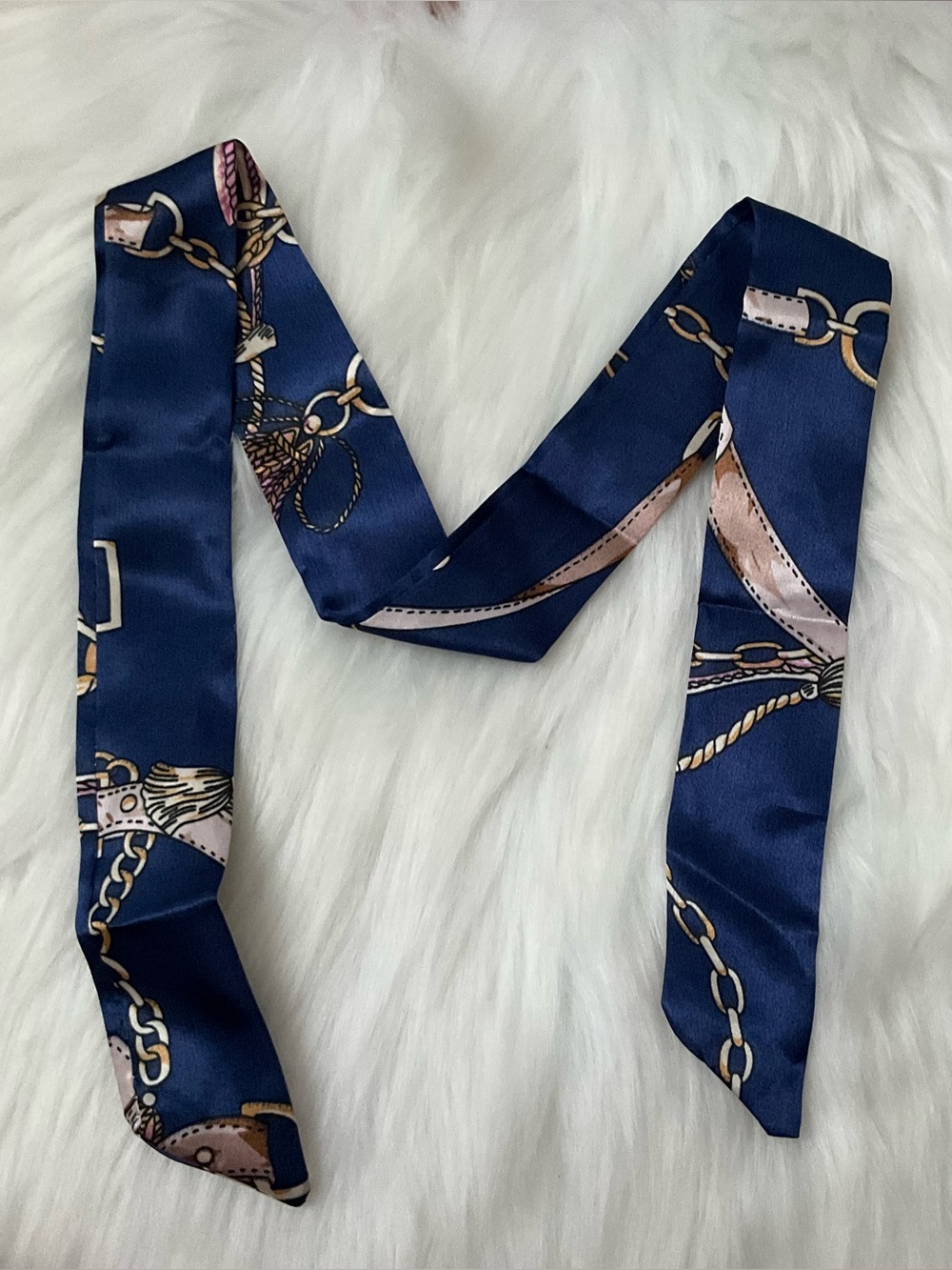 Navy Chain-Print Twilly Scarf - Women Accessories